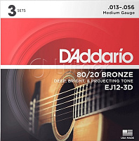 Струны для акустической гитары EJ12-3D BRONZE 80/20 бронза 13-56